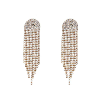 Naušnice s rhinestones, geometrijski polukružni, dugi viseći resi, čelični ušni post, lagani luksuzni stil