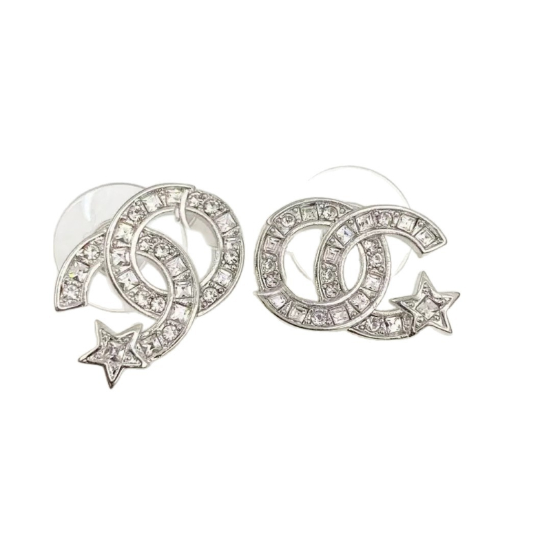 Ženske naušnice s dvostrukim slovom C, kvadratni dijamantni motiv zvjezdice, bakarno legura s pozlatom, oblik: slova/brojevi/tekst, zima 2025