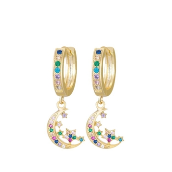 Cercei Stea-Lună, Zirconiu, Cupru placat cu aur, știfturi din oțel inoxidabil, bijuterii de modă pentru femei