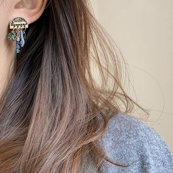 Naušnice - Nišni dizajn, polukružni lančić s resicama, legura, 925 srebrni post, ammjoo