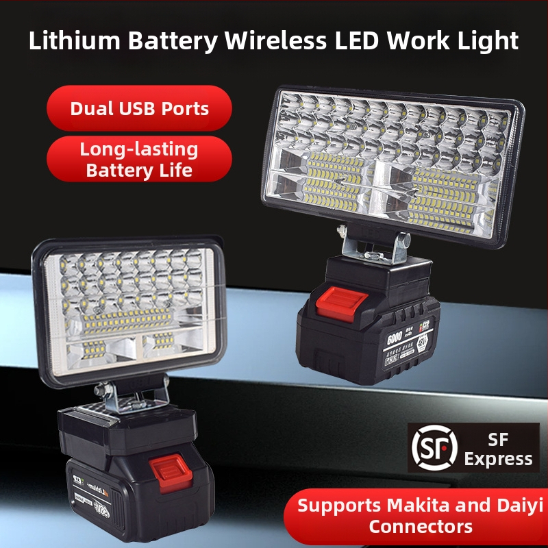 LED darba luktura ar litija bateriju – universāla, 100W, 12–80V, 5000K, LED darbības ilgums 5000 h, alumīnija un plastmasas korpuss