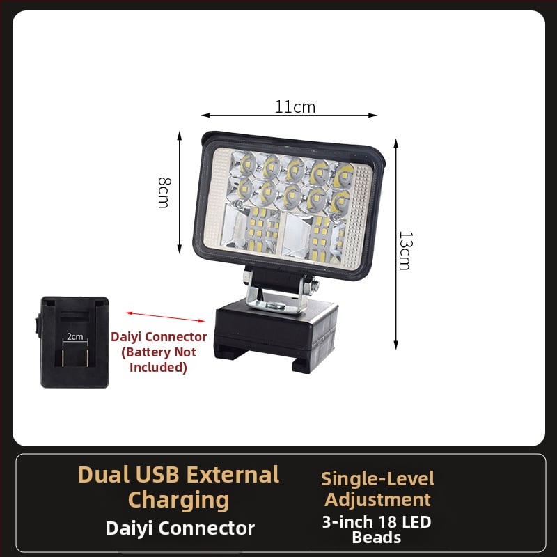 LED darbojo darbo lemputė su ličio baterija – universal, 100W, 12–80V, 5000K, LED tarnavimo laikas 5000 h, aliuminio ir plastiko korpusas