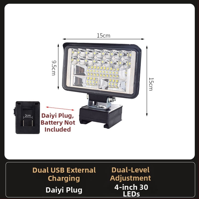 LED darbojo darbo lemputė su ličio baterija – universal, 100W, 12–80V, 5000K, LED tarnavimo laikas 5000 h, aliuminio ir plastiko korpusas