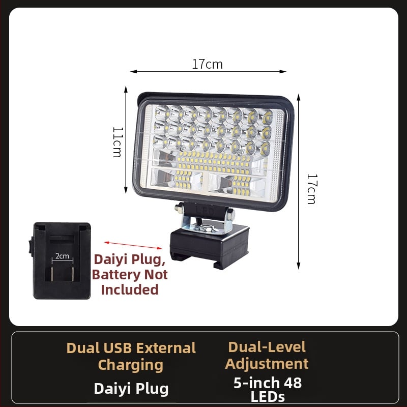 LED darbojo darbo lemputė su ličio baterija – universal, 100W, 12–80V, 5000K, LED tarnavimo laikas 5000 h, aliuminio ir plastiko korpusas
