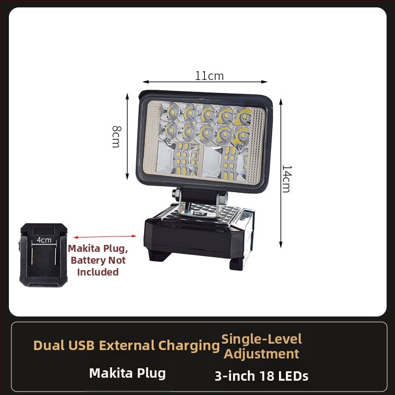 LED darbojo darbo lemputė su ličio baterija – universal, 100W, 12–80V, 5000K, LED tarnavimo laikas 5000 h, aliuminio ir plastiko korpusas