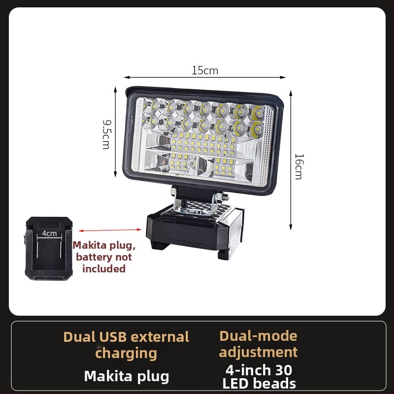 LED darbojo darbo lemputė su ličio baterija – universal, 100W, 12–80V, 5000K, LED tarnavimo laikas 5000 h, aliuminio ir plastiko korpusas