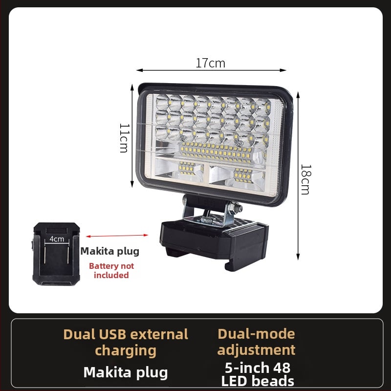 LED darbojo darbo lemputė su ličio baterija – universal, 100W, 12–80V, 5000K, LED tarnavimo laikas 5000 h, aliuminio ir plastiko korpusas