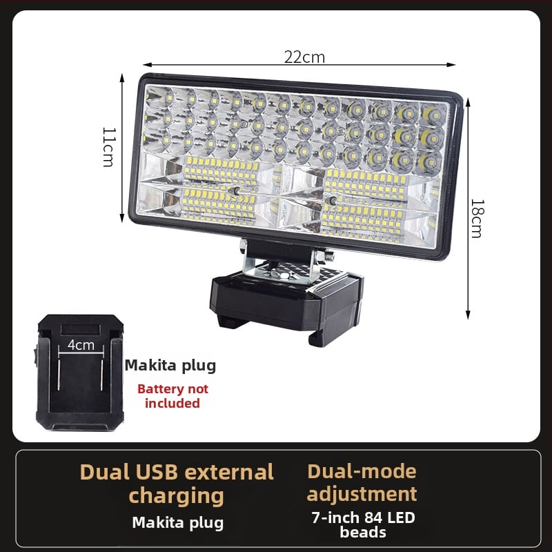 LED darbojo darbo lemputė su ličio baterija – universal, 100W, 12–80V, 5000K, LED tarnavimo laikas 5000 h, aliuminio ir plastiko korpusas
