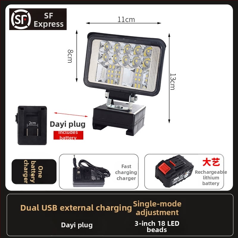 LED darbojo darbo lemputė su ličio baterija – universal, 100W, 12–80V, 5000K, LED tarnavimo laikas 5000 h, aliuminio ir plastiko korpusas