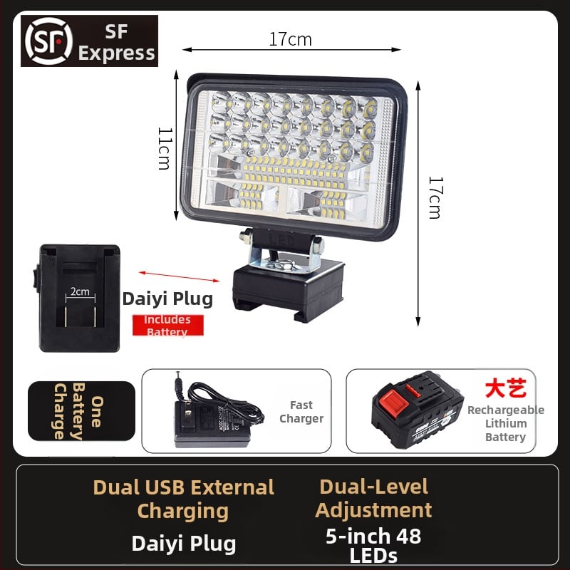 LED darbojo darbo lemputė su ličio baterija – universal, 100W, 12–80V, 5000K, LED tarnavimo laikas 5000 h, aliuminio ir plastiko korpusas