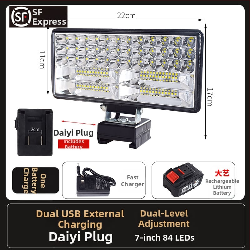 LED darbojo darbo lemputė su ličio baterija – universal, 100W, 12–80V, 5000K, LED tarnavimo laikas 5000 h, aliuminio ir plastiko korpusas