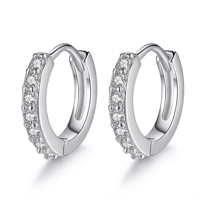 S999 sterling srebrne naušnice s geometrijskim oblikom, jednostavni kružni s kamenčićima, minimalistički retro stil