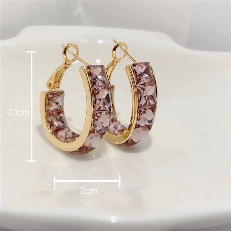 Geometriai mintázatú fülbevalók rézből, cirkón beültetéssel, Xinzang márka, Yiwu eredet, üzleti stílus