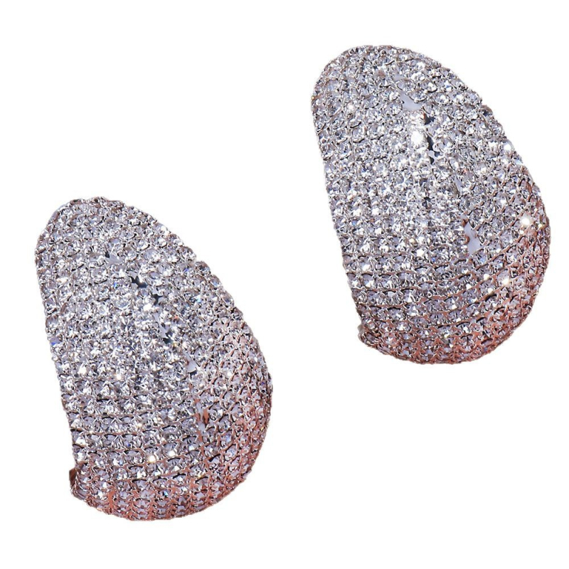 Strasszos fülbevalók, geometriai U-forma, elektroplakált felület, rozsdamentes acél tű