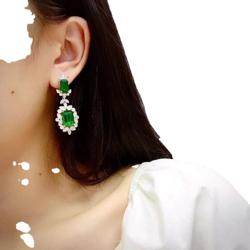 Bakrene naušnice s dijamantnim ugradom, geometrijski stil, Zhen Rong