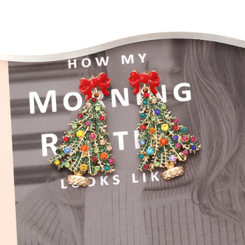 Nőknek szóló fülbevalók, masni- és virágdizájn, ötvözet, gyémántcsillogás, karácsonyfa motívum