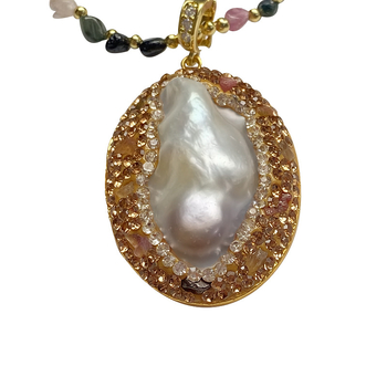 Ogrlica s prirodnim baroknim biserom, bakreni privjesak, Bi Xi lanac, elektroplatinirano 18K zlatom, težina 20 g