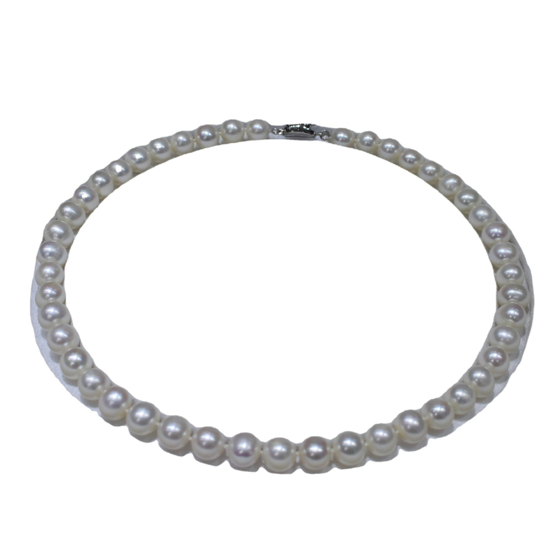 Ogrlica s prirodnim slatkovodnim biserima, oblik blizu kružnice, 925 srebrni elementi