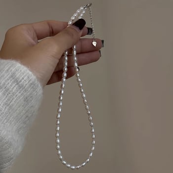 Κολιέ από ασήμι 925 με μαργαριτάρια γλυκού νερού σε σχήμα ρυζιού, διαμέτρου 4–5 mm, χειμερινή έκδοση 2024