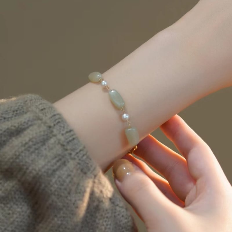 Narukvica od nefrita, ručno izrađena, ženski stil, geometrijski dizajn