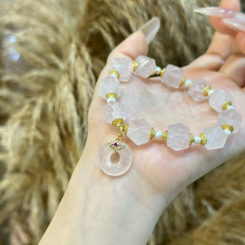 Narukvica s privjeskom od ružnog kvarca – Qiaoen, svjež i sladak stil, za žene, brušenje i poliranje