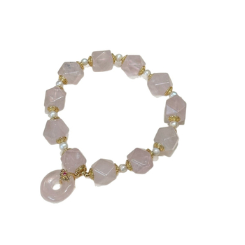 Narukvica s privjeskom od ružnog kvarca – Qiaoen, svjež i sladak stil, za žene, brušenje i poliranje