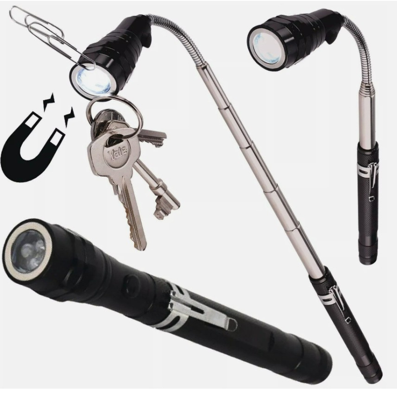 Фенер за работа на открито с 3 LED, алуминиева сплав, телескопично и 360° въртене, ръчно захранване