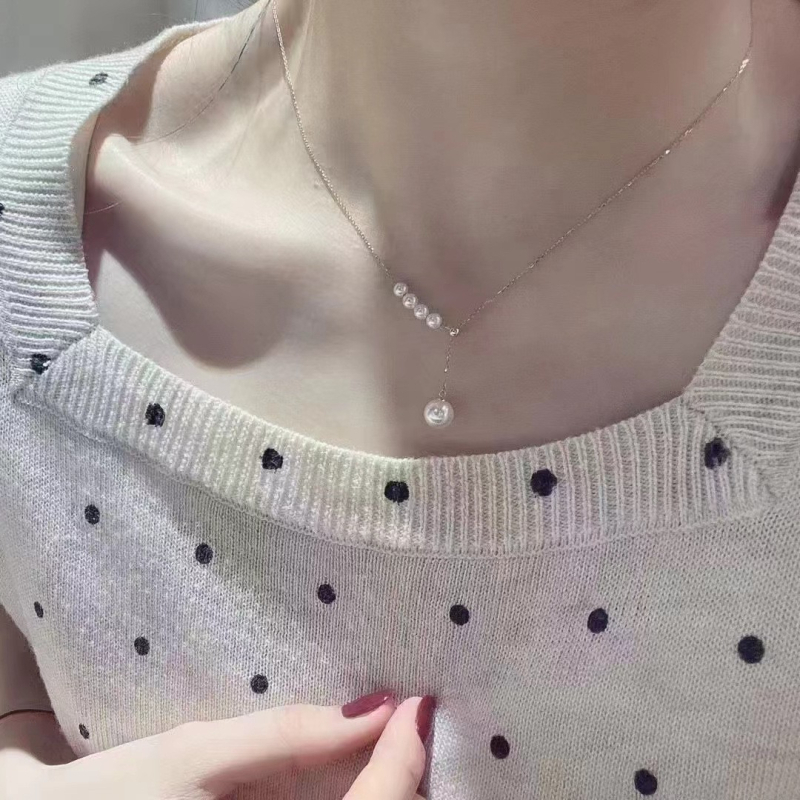 Colier cu perle de apă dulce, cerc adevărat, argint 925, lanț Y, stil natural