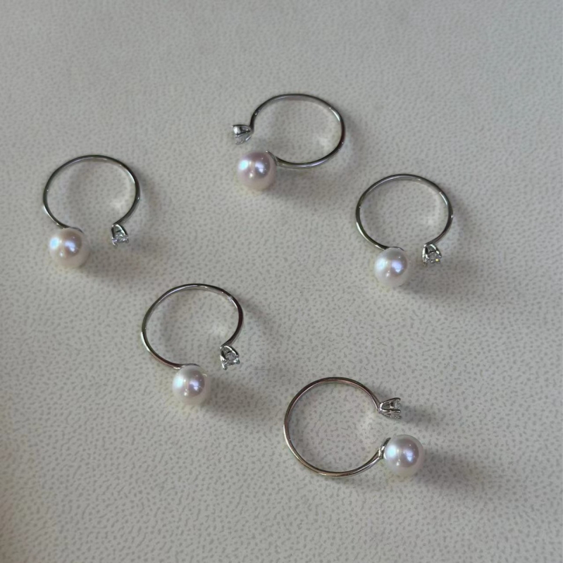 Prsten od sterling srebra sa slatkovodnom perlom, 7-8 mm, klasični stil princeze