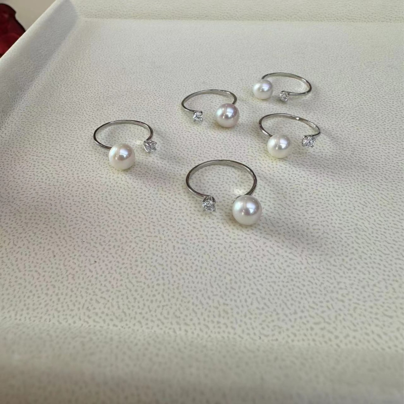 Prsten od sterling srebra sa slatkovodnom perlom, 7-8 mm, klasični stil princeze