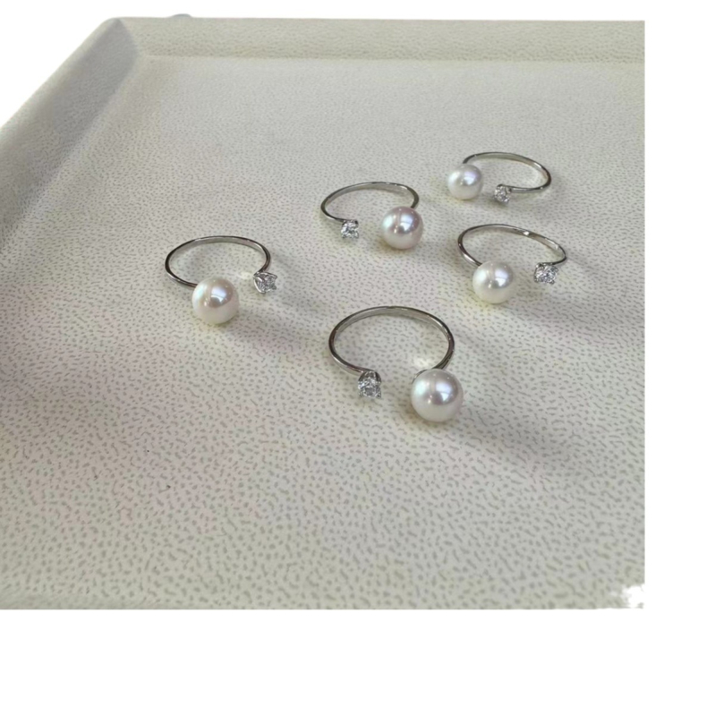 Prsten od sterling srebra sa slatkovodnom perlom, 7-8 mm, klasični stil princeze