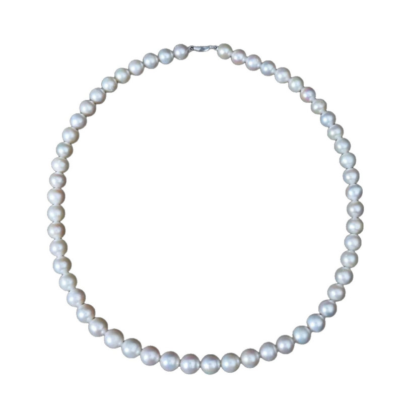 Kaklo juosta su saldvandenėmis perlėmis, beveik apskritos formos, 925 sidabro pynimo dizainas