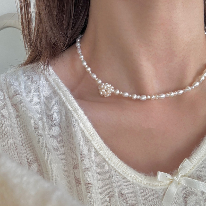 Colier din perle naturale, țesut, formă geometrică, pandantiv din perlă naturală, lanț cu perle, stil vintage