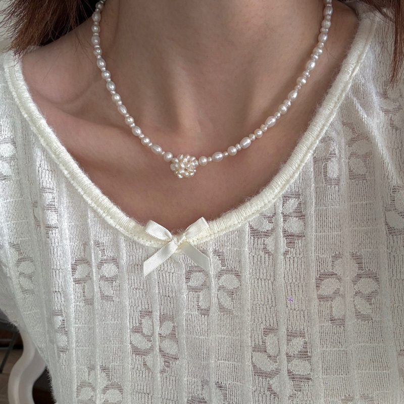 Colier din perle naturale, țesut, formă geometrică, pandantiv din perlă naturală, lanț cu perle, stil vintage