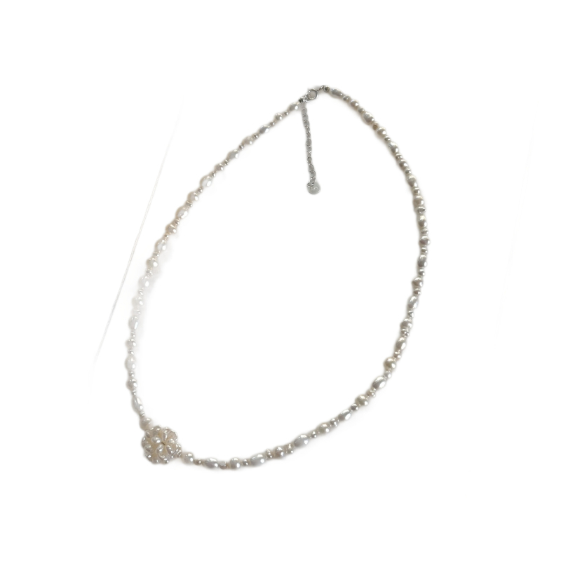 Colier din perle naturale, țesut, formă geometrică, pandantiv din perlă naturală, lanț cu perle, stil vintage