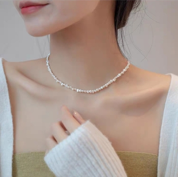 Nakit od prirodnih Baroknih bisera sa slatkovodnih voda, srebro 925, biseri u obliku kapljice/riže, clavicle lanac, elegantan vintage francuskog stila