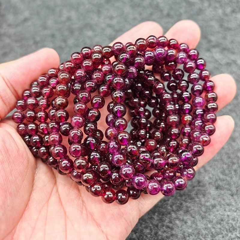 Ženski narukvica od granata – prirodni granat, jednostruka narukvica, 6 mm okrugli perle, dar nakita