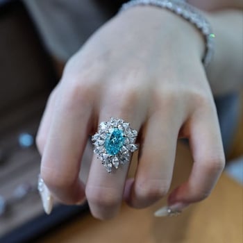 Параиба пръстен от стерлингово сребро със сапфир, капковидна форма, Серия Принцеса, R045