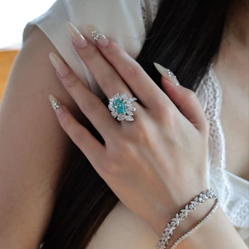 Параиба пръстен от стерлингово сребро със сапфир, капковидна форма, Серия Принцеса, R045