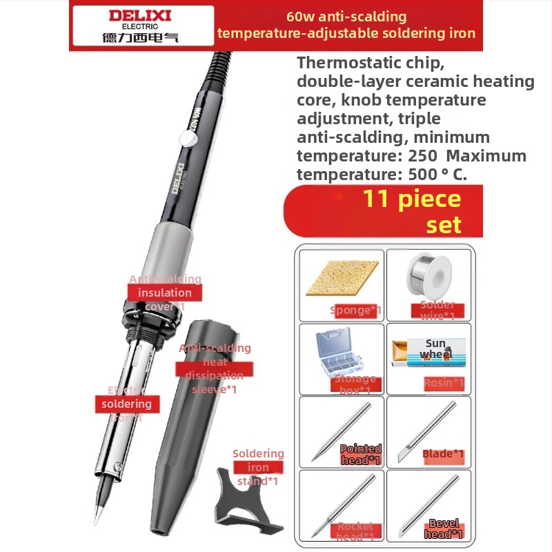 Delixi 60V litavimo įrankis su 907 galu, skirtas litavimui, desodavimui ir pirografijai