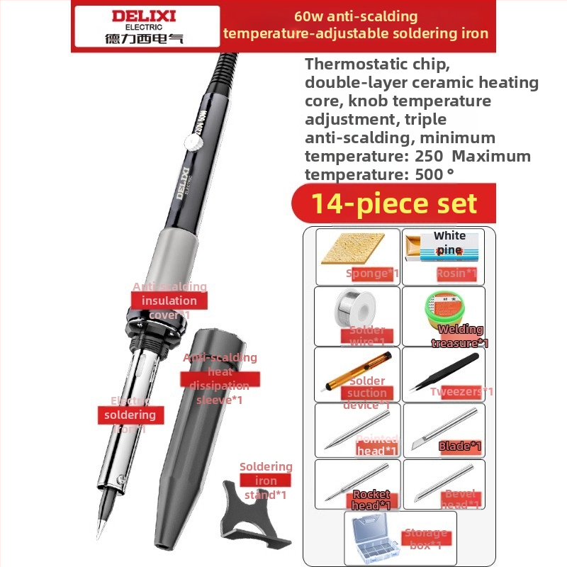 Delixi 60V litavimo įrankis su 907 galu, skirtas litavimui, desodavimui ir pirografijai
