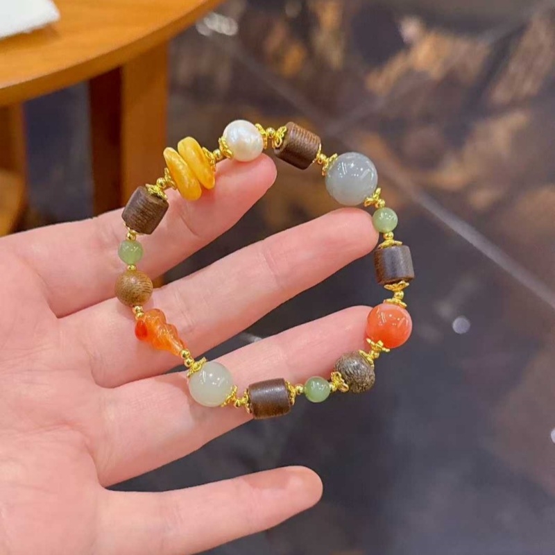 Brățară din agat roșu sudic cu mărgele | Design original pentru femei, formă geometrică