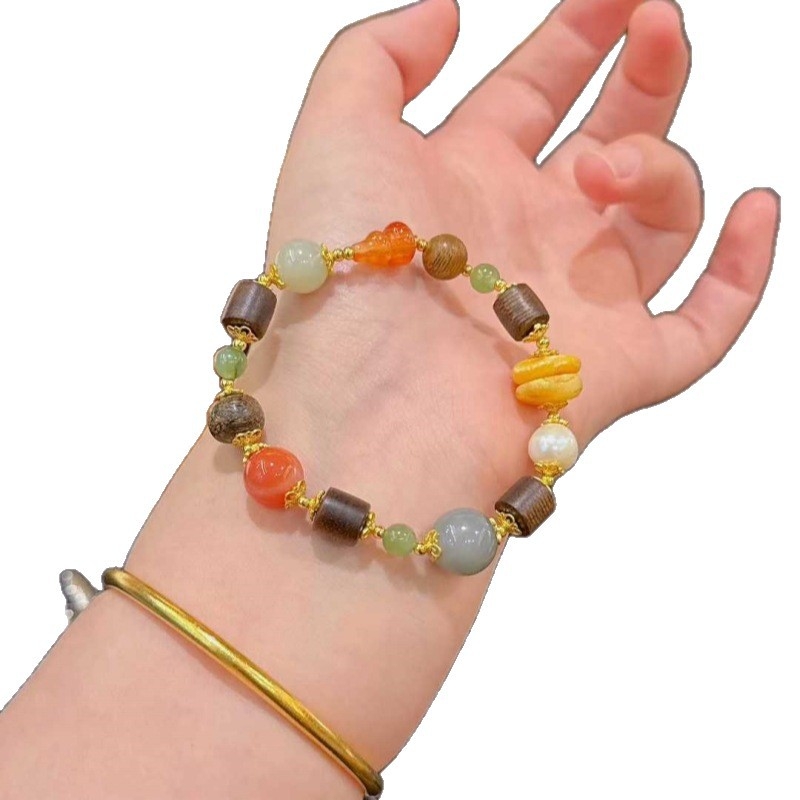 Brățară din agat roșu sudic cu mărgele | Design original pentru femei, formă geometrică