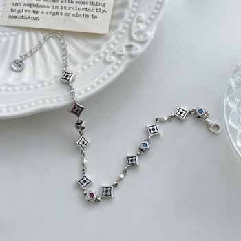 Narukvica od S925 srebra, dugini cirkon, kocka oblik, dvostrana, polirana površina