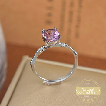 Ametisto žiedas iš Sterling sidabro, paprastas geometrinis moterų žiedas su akmenimis