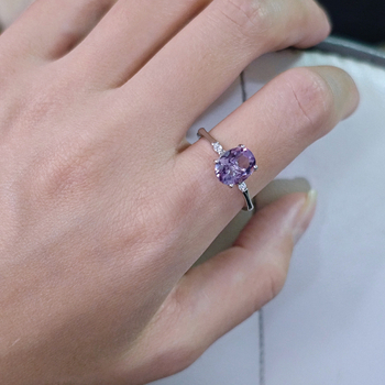 Inel cu ametist în argint sterling, design geometric simplu pentru femei, setat cu pietre prețioase