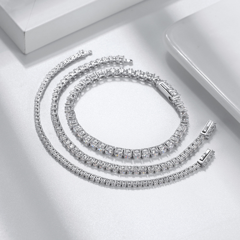 Tenis narukvica od srebra 925, jednoredni lanac s kamenjem, elektroplatiranje, ženski korejski stil