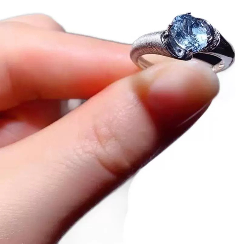 925-ös ezüst gyűrű tengeri zafírral, európai–amerikai stílus, minimalist, nyitható és állítható