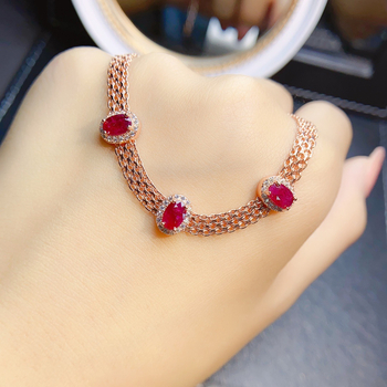 Βραχιόλι με φυσικό ρουμπίνι, σε ασήμι S925, χειροποίητο, διαθέσιμη προσαρμογή