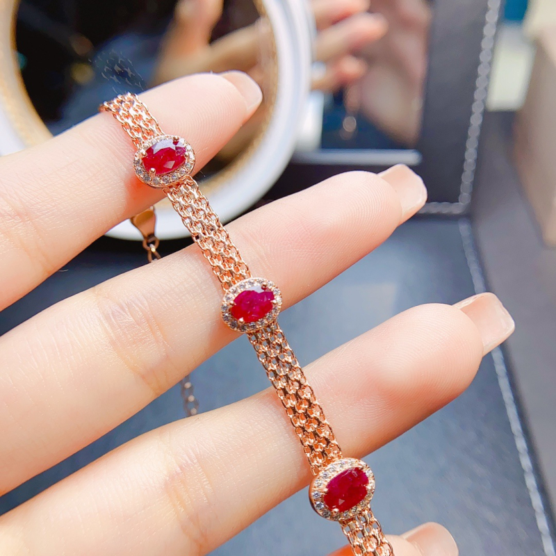 Βραχιόλι με φυσικό ρουμπίνι, σε ασήμι S925, χειροποίητο, διαθέσιμη προσαρμογή